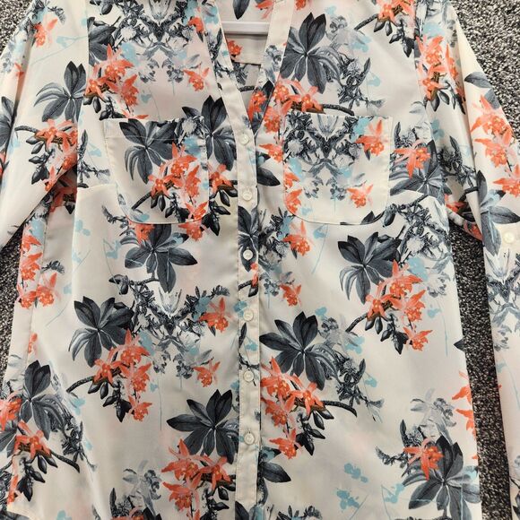 Talbots small petite cream peach floral long sleeve button down blouse - Picture 4 of 8